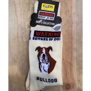 FOOZY'S Men's Warning: Beware of Dog Bulldog Socks, Sz 10/13, New!